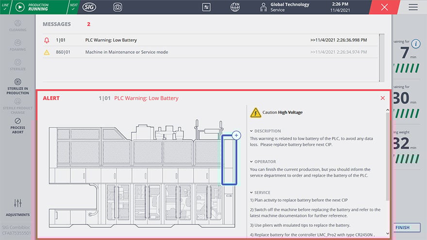 Operators are notified about operationally relevant actions