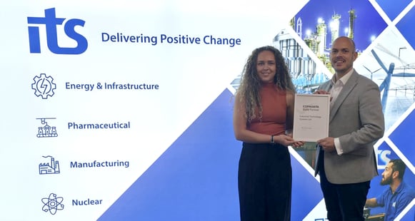 Emily Arthur COPA-DATA Regional Sales Manager with Andrew Stephens ITS Director of Sales and Marketing at the awarding of their gold partner status